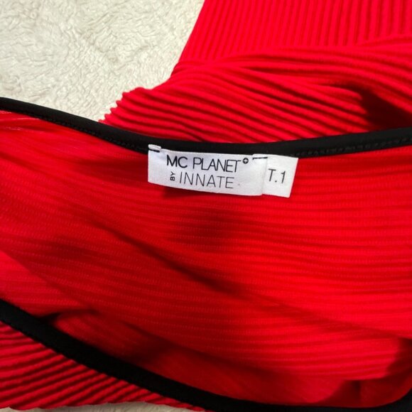 MC Planet by Innate Dress Size 1 Sleeveless Pleated Asymmetric Red Stretch - Picture 7 of 9
